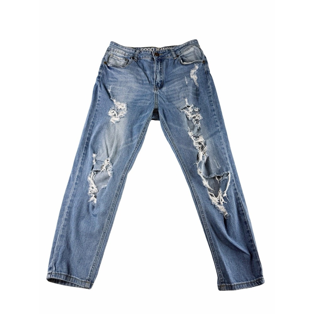 Gogo Jeans Womens 13/31 High Rise Ankle Distressed Mom Jeans Light Wash Y2K